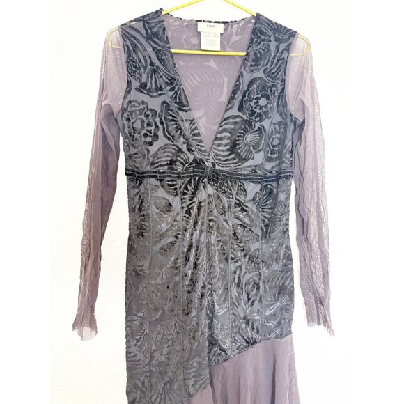 Fuzzi Black Brown Burnout Mesh Midi Dress Jean Paul Gaultier Y2K Whimsigoth - Picture 6 of 10